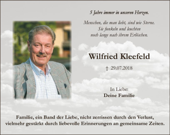 Traueranzeige von Wilfried Kleefeld von Rüsselsheimer Echo