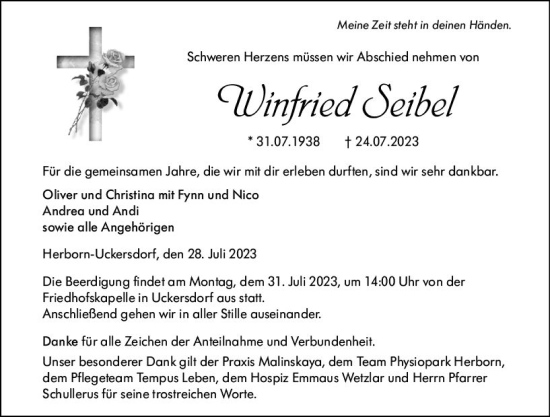 Traueranzeige von Winfried Seibel von Dill Block