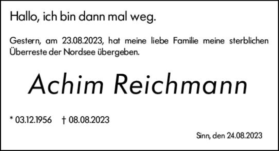 Traueranzeige von Achim Reichmann von Dill Block