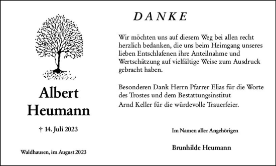 Traueranzeige von Albert Heumann von Weilburger Tageblatt