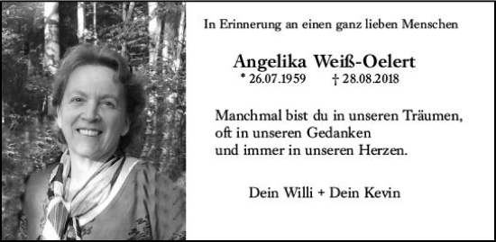 Traueranzeige von Angelika Weiß-Oelert von Darmstädter Echo