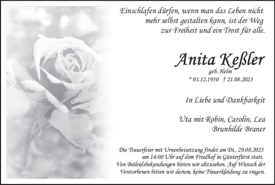 Traueranzeige von Anita Keßler von Odenwälder Echo