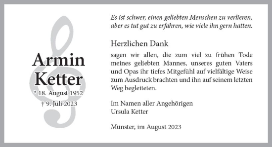 Traueranzeige von Armin Ketter von Weilburger Tageblatt