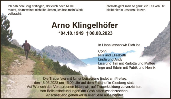 Traueranzeige von Arno Klingelhöfer von Wetzlarer Neue Zeitung
