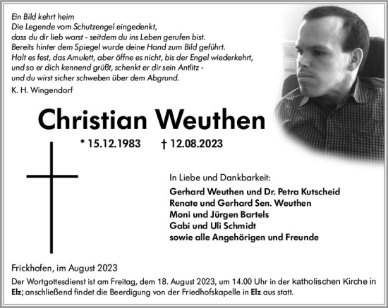 Traueranzeige von Christian Weuthen von Nassauische Neue Presse