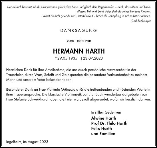 Traueranzeige von Hermann Harth 