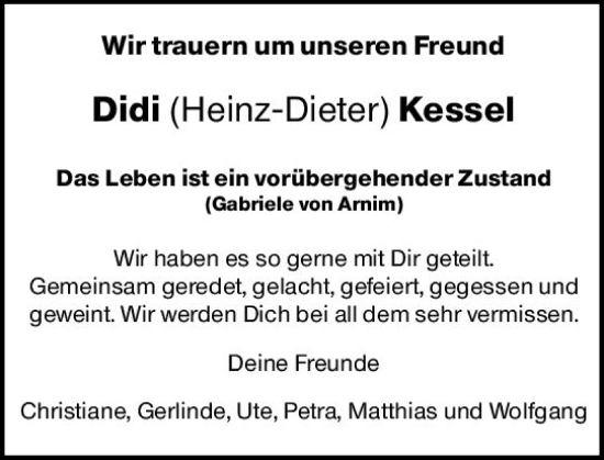 Traueranzeige von Didi  Kessel von Allgemeine Zeitung Mainz
