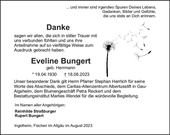Traueranzeige von Eveline Bungert von Allgemeine Zeitung Bingen/Ingelheim