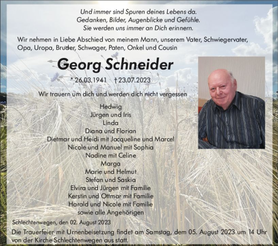 Traueranzeige von Georg Schneider von VRM Trauer Traueranzeige von Georg Schneider von VRM Trauer
