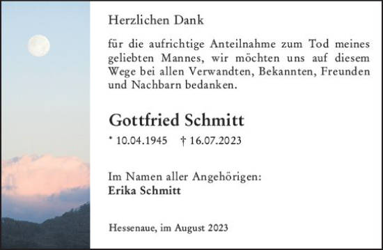 Traueranzeige von Gottfried Schmitt von Groß-Gerauer Echo
