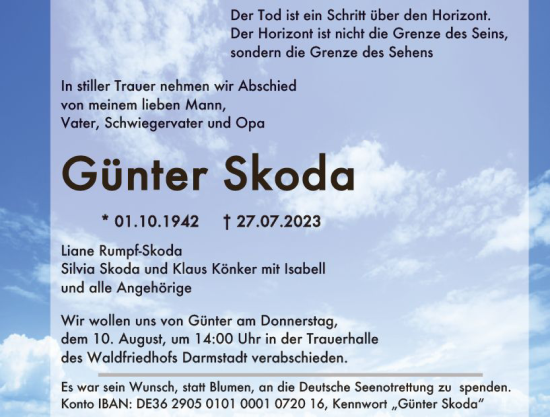 Traueranzeige von Günter Skoda von Darmstädter Echo