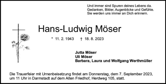 Traueranzeige von Hans-Ludwig Möser von Darmstädter Echo