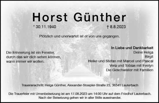 Traueranzeige von Horst Günther von VRM Trauer
