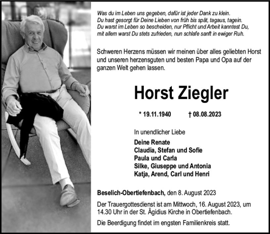 Traueranzeige von Horst Ziegler von Nassauische Neue Presse