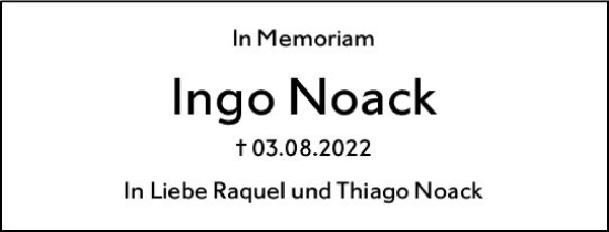 Traueranzeige von Ingo Noack von Wetzlarer Neue Zeitung