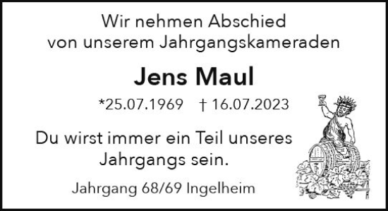 Traueranzeige von Jens Maul von Allgemeine Zeitung Bingen/Ingelheim