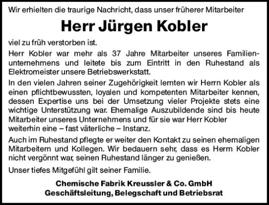 Traueranzeige von Jürgen Kobler von Wiesbadener Kurier