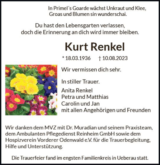 Traueranzeige von Kurt Renkel von Darmstädter Echo