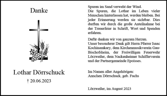 Traueranzeige von Lothar Dörrschuck von Allgemeine Zeitung Mainz