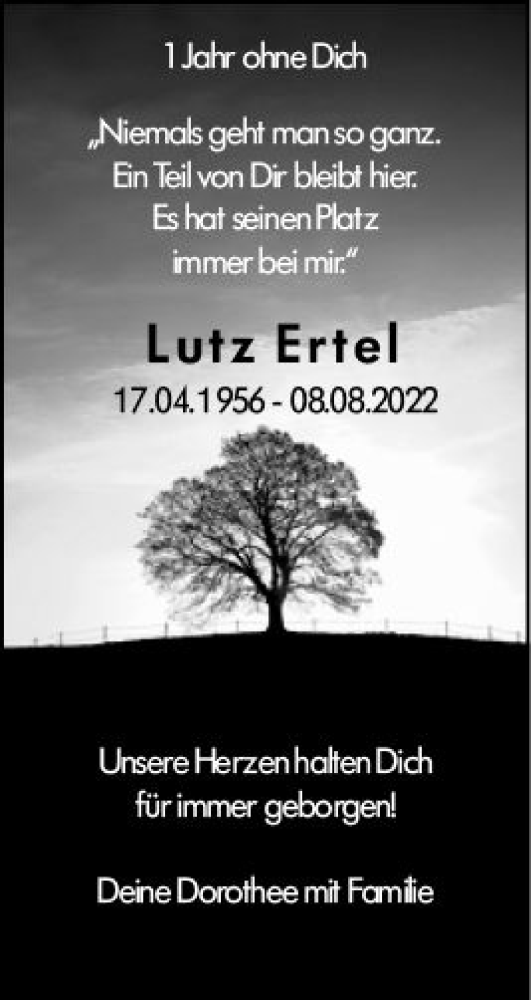 Traueranzeige von Lutz Ertel von Allgemeine Zeitung Mainz