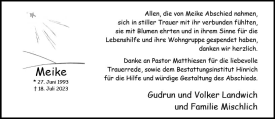 Traueranzeige von Meike  von Rüsselsheimer Echo