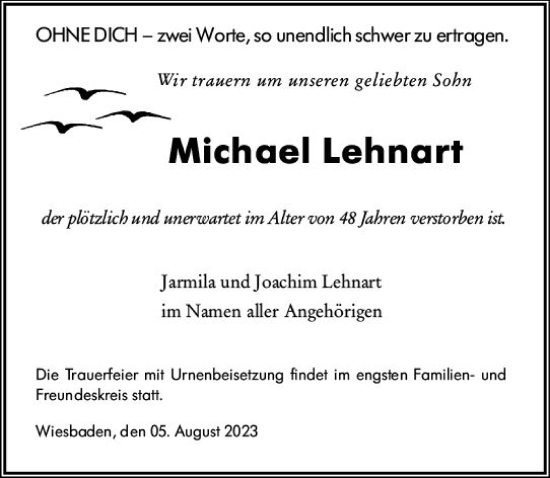 Traueranzeige von Michael Lehnart von Wiesbadener Kurier