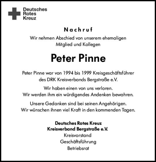 Traueranzeige von Peter Pinne von Starkenburger Echo
