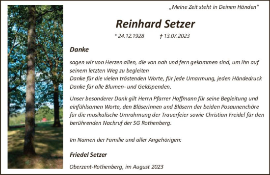 Traueranzeige von Reinhard Setzer von Odenwälder Echo