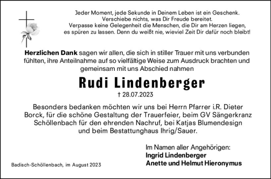 Traueranzeige von Rudi Lindenberger von Odenwälder Echo