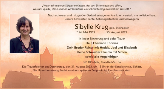 Traueranzeige von Sibylle Krug von VRM Trauer