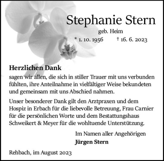 Traueranzeige von Stephanie Stern von Odenwälder Echo