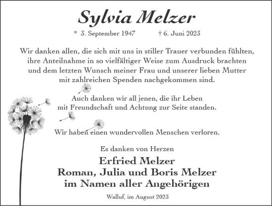 Traueranzeige von Sylvia Melzer von Wiesbadener Kurier