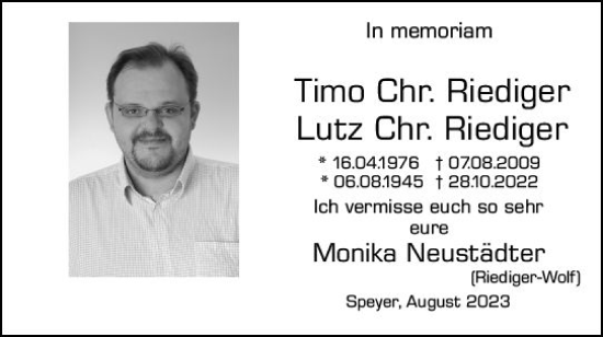 Traueranzeige von Timo Chr. Riediger von Allgemeine Zeitung Mainz