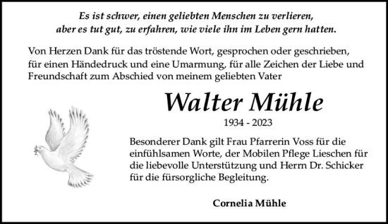 Traueranzeige von Walter Mühle von Odenwälder Echo