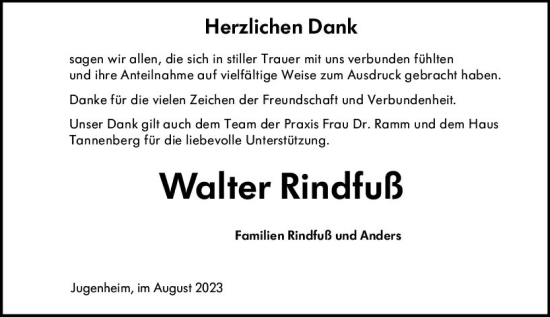 Traueranzeige von Walter Rindfuß von Darmstädter Echo