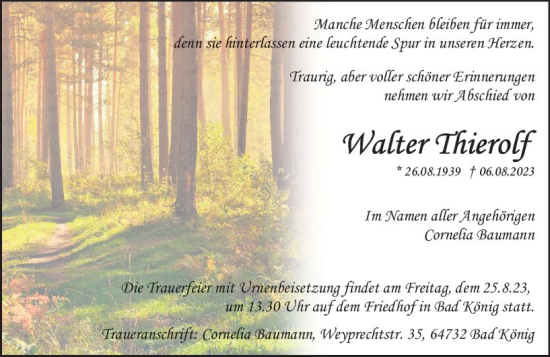 Traueranzeige von Walter Thierolf von Odenwälder Echo