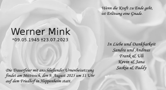 Traueranzeige von Werner Mink von Starkenburger Echo