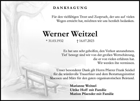 Traueranzeige von Werner Weitzel von Allgemeine Zeitung Bingen/Ingelheim