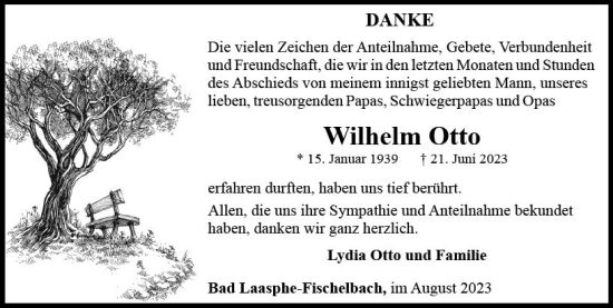 Traueranzeige von Wilhelm Otto von Hinterländer Anzeiger