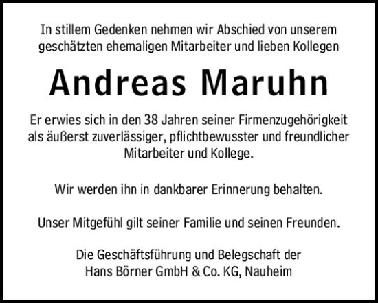 Traueranzeige von Andreas Maruhn von Rüsselsheimer Echo