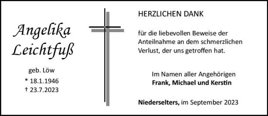 Traueranzeige von Angelika Leichtfuß von Camberger Anzeiger Traueranzeige von Angelika Leichtfuß von Camberger Anzeiger