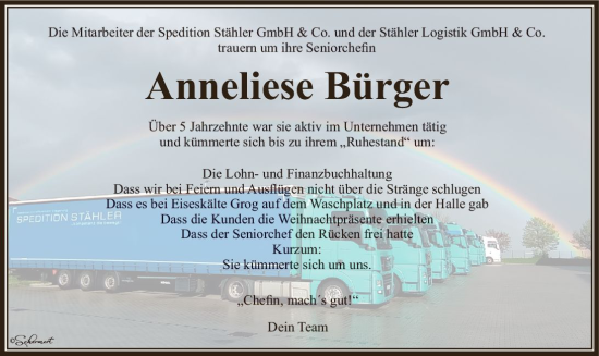 Traueranzeige von Anneliese Bürger von Nassauische Neue Presse