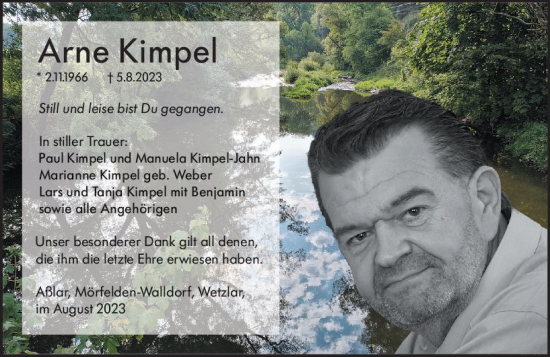 Traueranzeige von Arne Kimpel von Wetzlarer Neue Zeitung