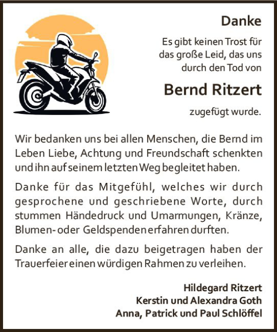 Traueranzeige von Bernd Ritzert von Allgemeine Zeitung Mainz