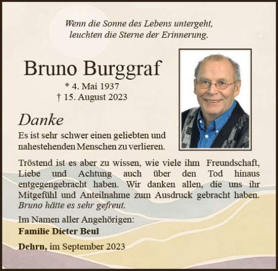 Traueranzeige von Bruno Burggraf von Nassauische Neue Presse
