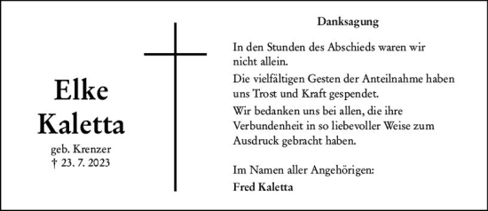 Traueranzeige von Elke Kaletta von Dill Block Traueranzeige von Elke Kaletta von Dill Block