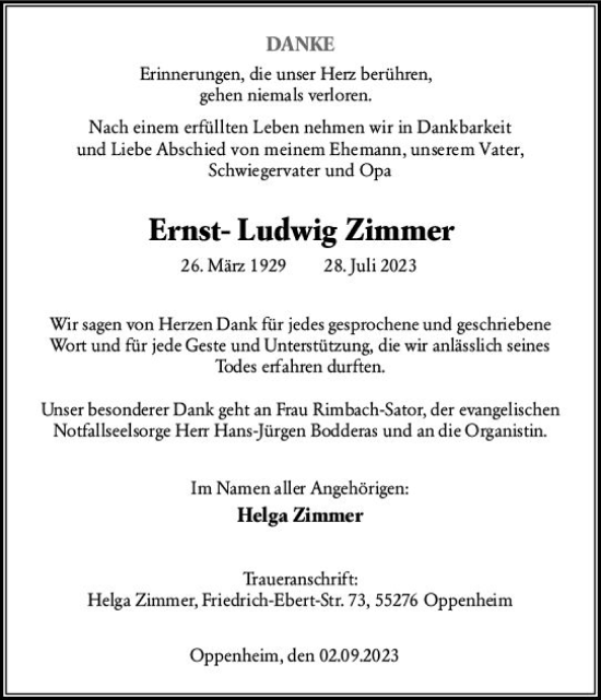 Traueranzeige von Ernst-Ludwig Zimmer von Allgemeine Zeitung Mainz
