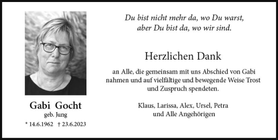 Traueranzeige von Gabi Gocht von Rüsselsheimer Echo
