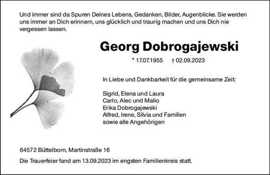 Traueranzeige von Georg Dobrogajewski von Groß-Gerauer Echo