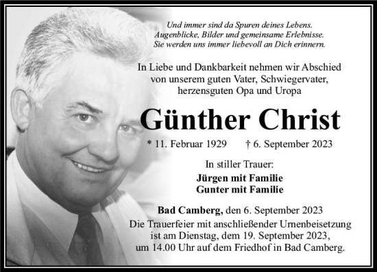 Traueranzeige von Günther Christ von Nassauische Neue Presse